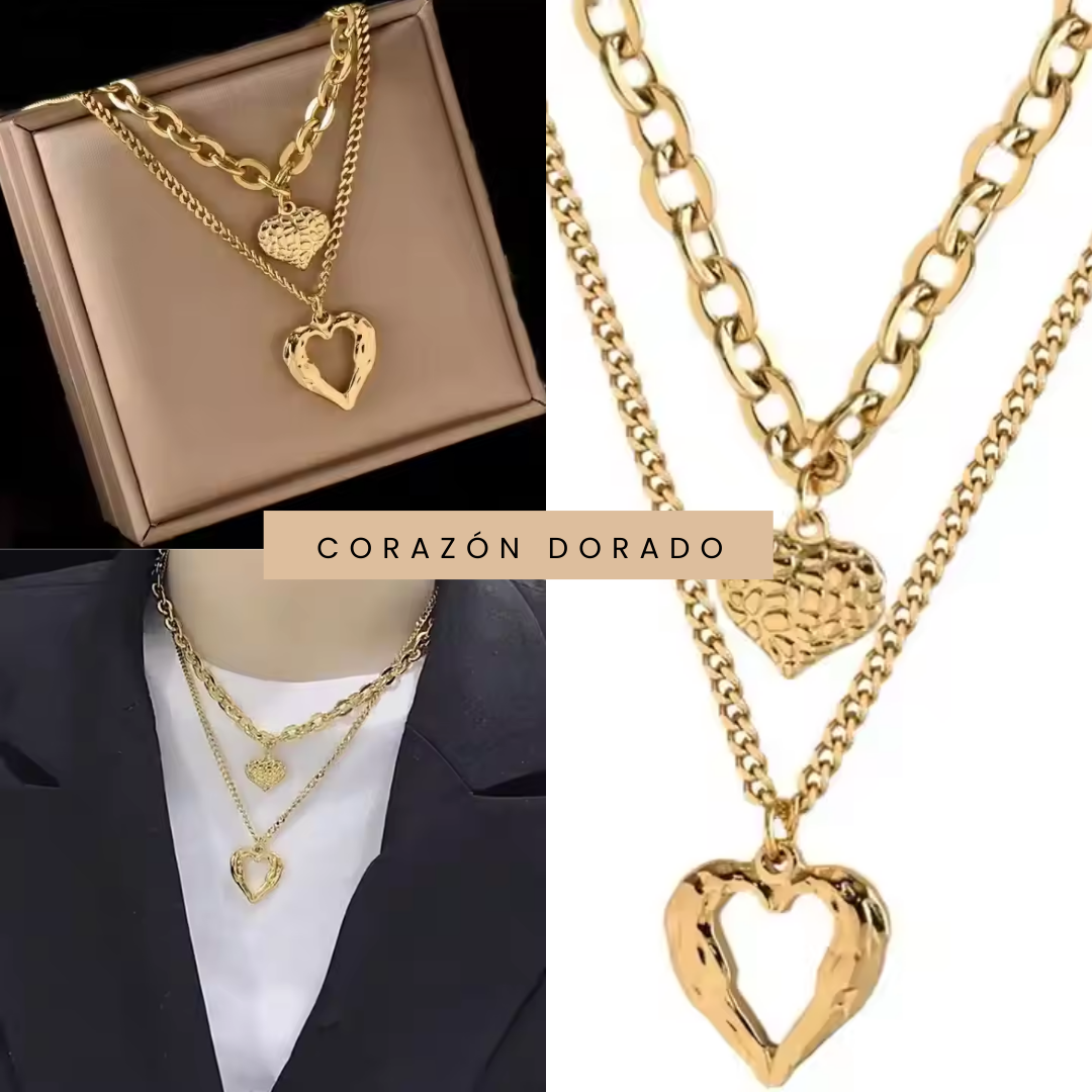 SET DE CADENAS CORAZÓN DOBLE+ ARETES✨
