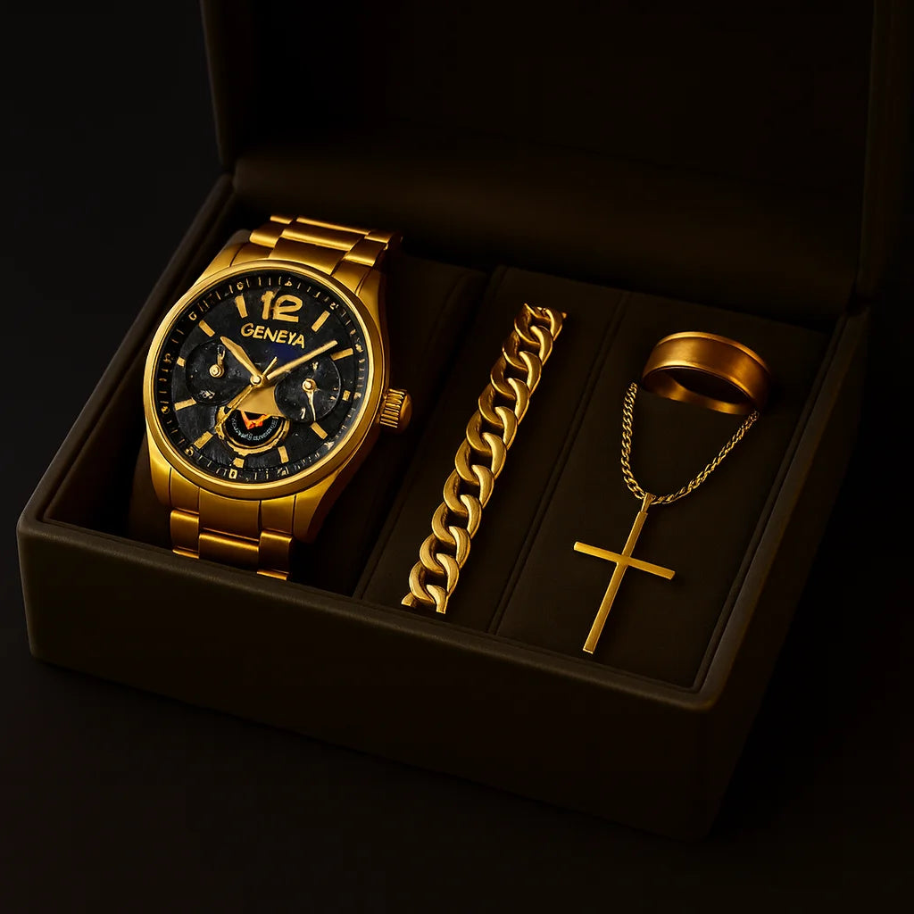 Reloj Geneva IMPERIUS + Cadena + Pulsera + Anillo