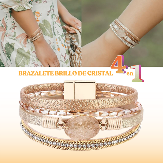 Pulsera de cuero con cierre magnético y cuentas de cristal💎