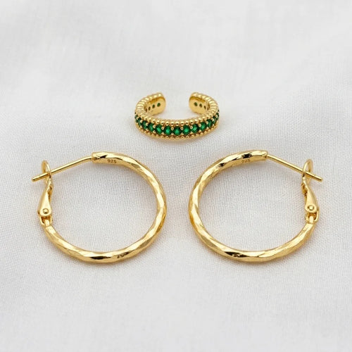 Aretes Aurora Elite - argollas y ear cuff en oro laminado 18K