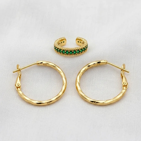 Aretes Aurora Elite - argollas y ear cuff en oro laminado 18K