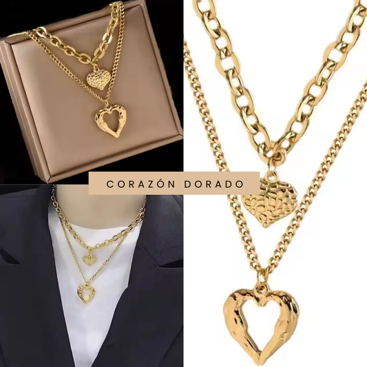 SET DE CADENAS CORAZÓN DOBLE+ ARETES✨